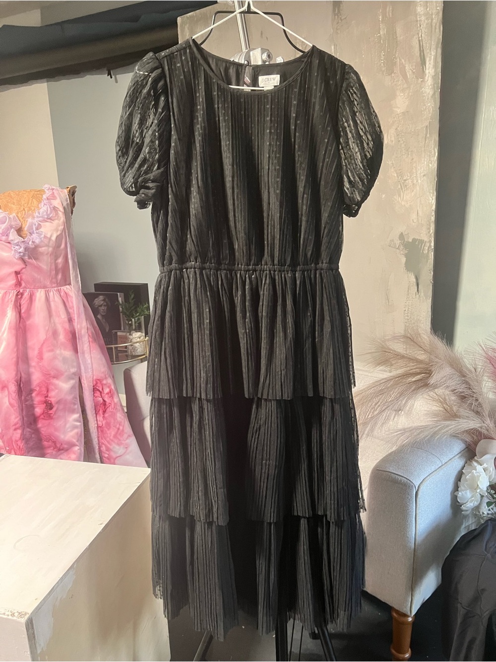 J. Crew Black Tiered Puff-Sleeve dress